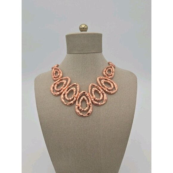 Copper Bohemian Abstract Rough Hammered Surfaced Oval Shape Statement Necklace - Picture 1 of 6